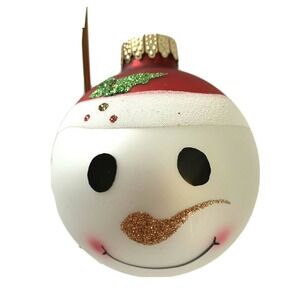 Ornaments Christmas Glass Red White Snowmen Christmas Ornaments Round Medium